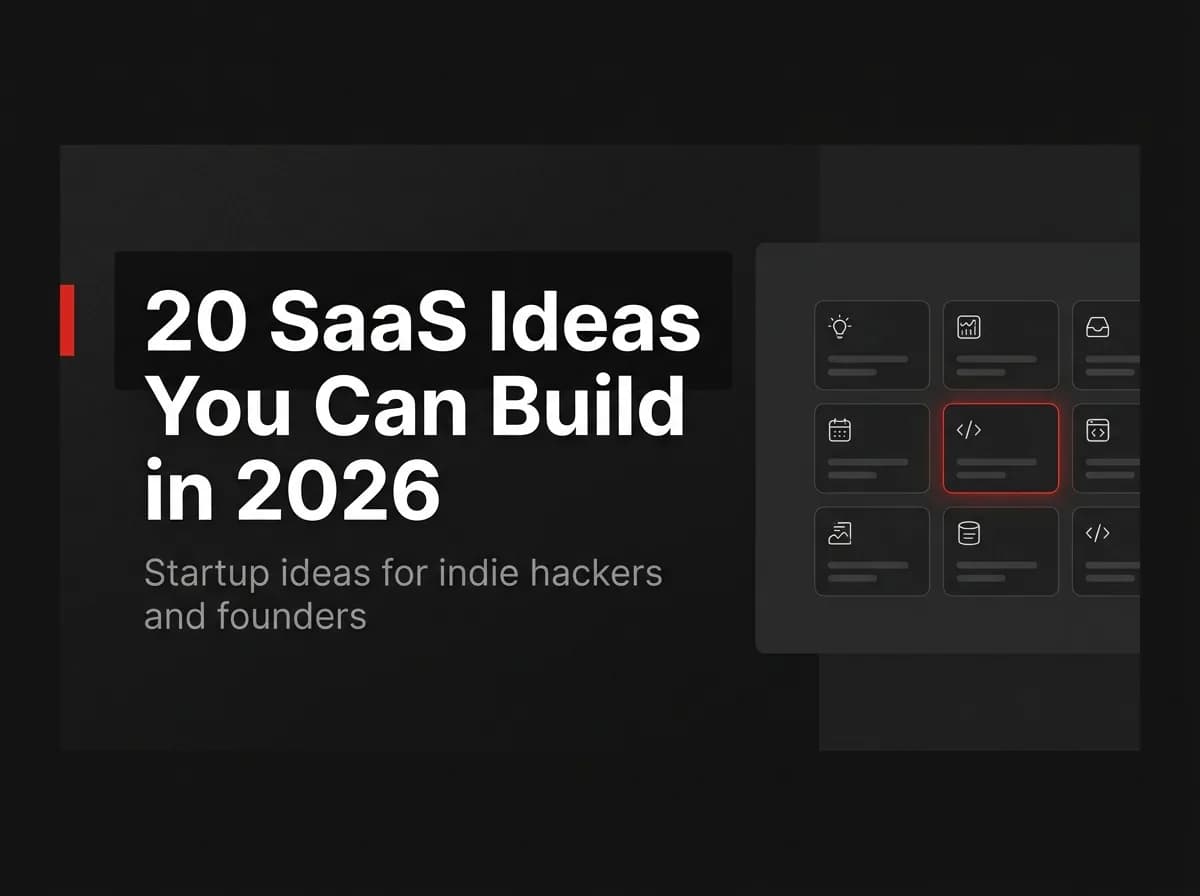 Grid of SaaS startup idea cards with icons illustration.