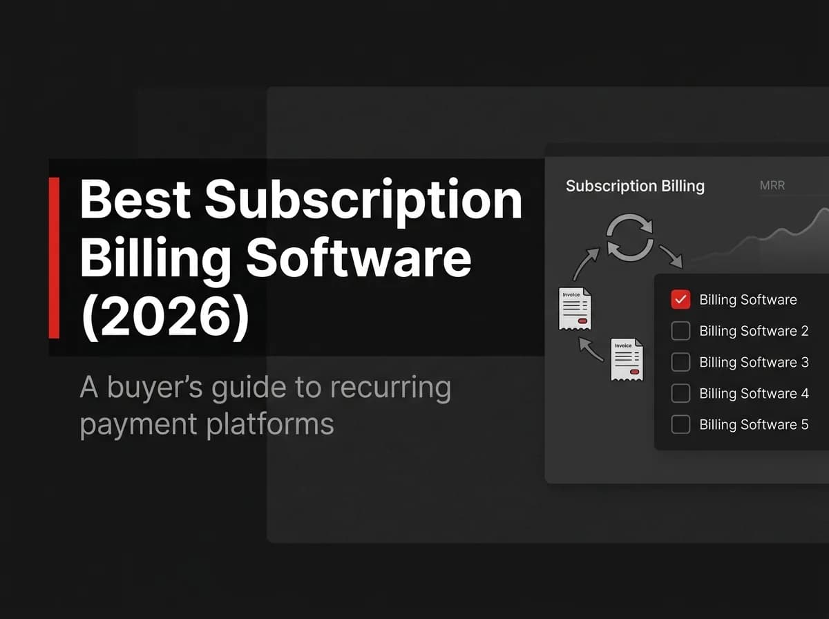 Subscription billing dashboard with software checklist illustration.