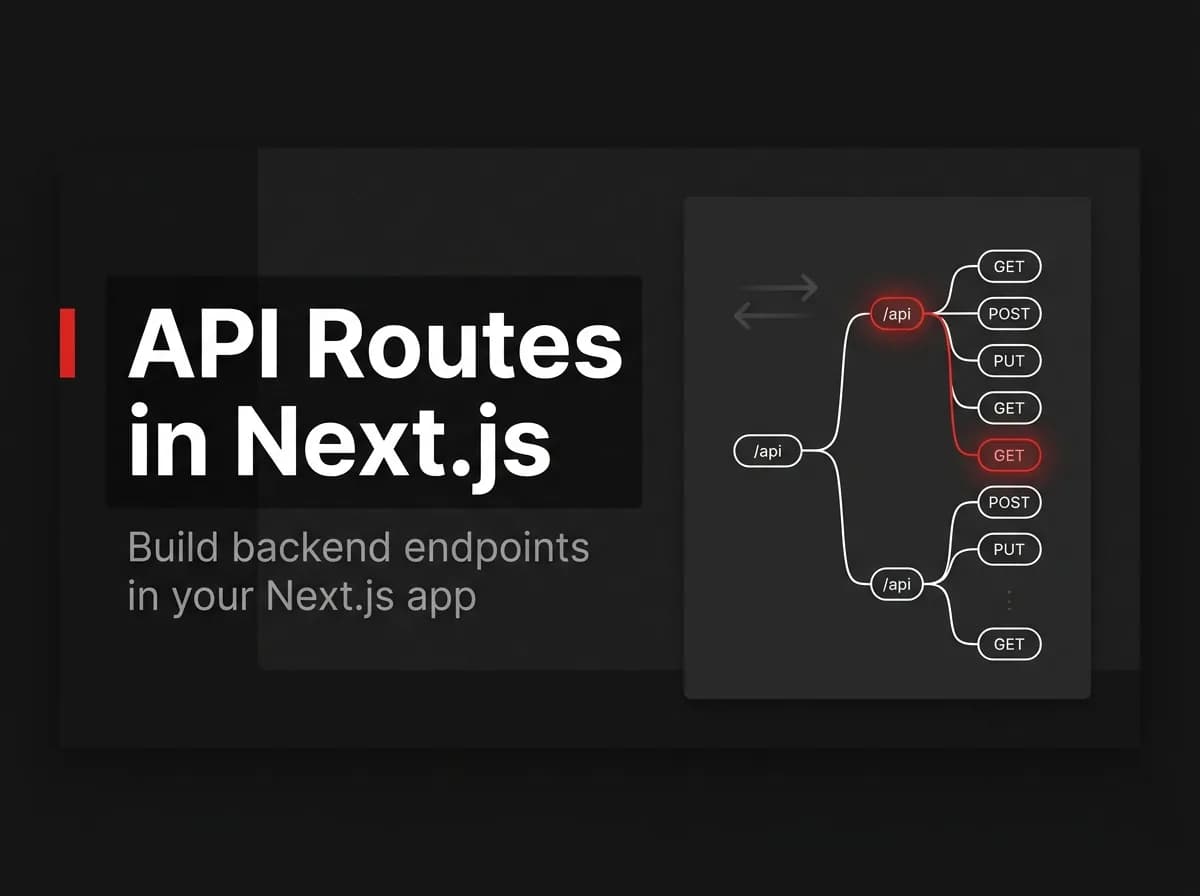 Next.js API route tree with endpoint nodes illustration.