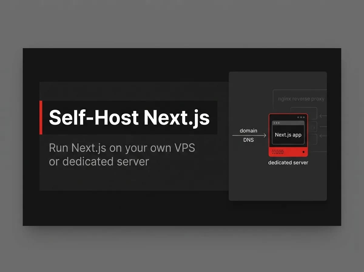 Dedicated server rack running a Next.js app with DNS connection illustration.