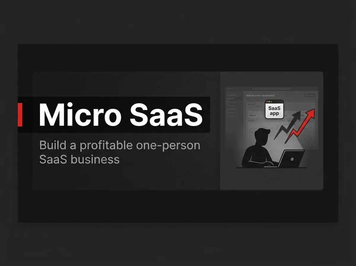 Solo founder at a laptop with a growing revenue chart illustration.
