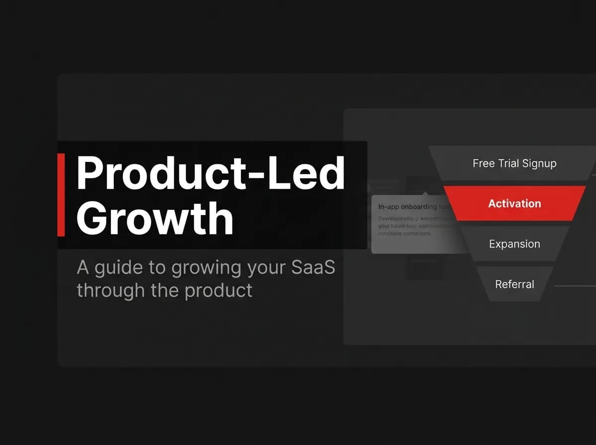 Product-led growth funnel from trial through activation and referral illustration.