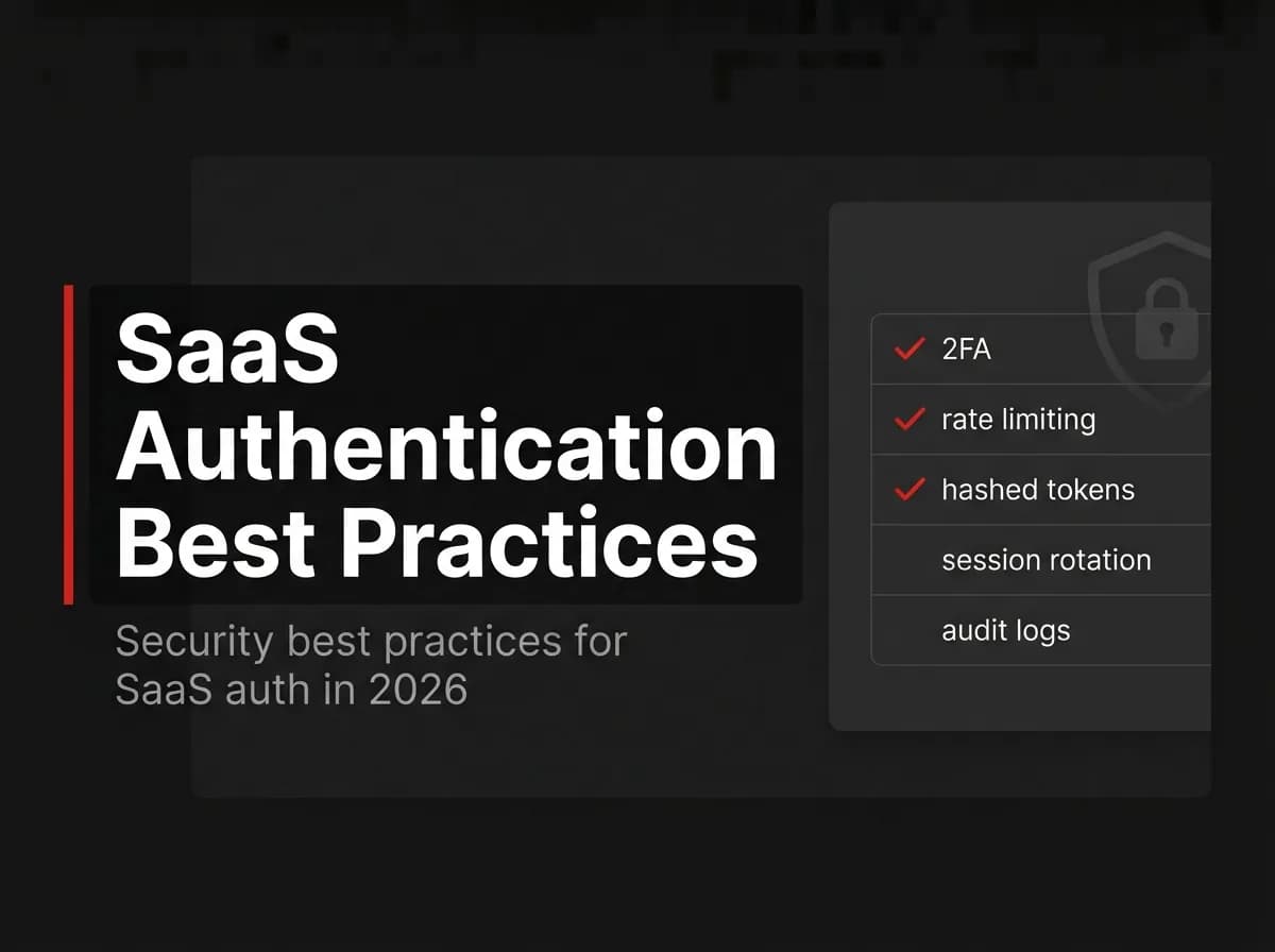 Authentication security checklist with 2FA and session rotation items illustration.