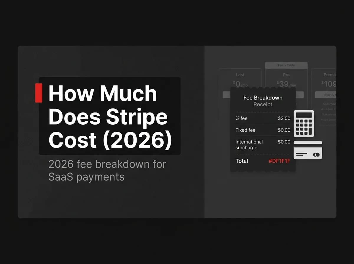 Stripe fee breakdown receipt with calculator illustration.