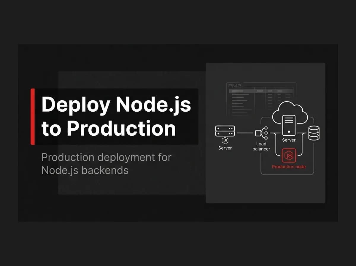 Node.js server connected to production infrastructure diagram illustration.