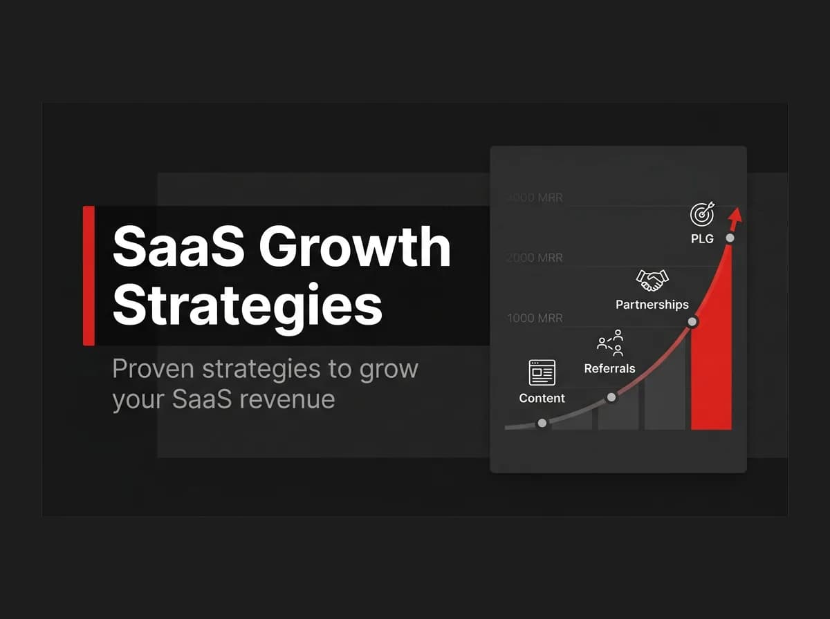 Upward growth chart with content, referral, and product-led growth icons illustration.